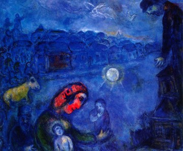Blue Village contemporain Marc Chagall Peinture à l'huile